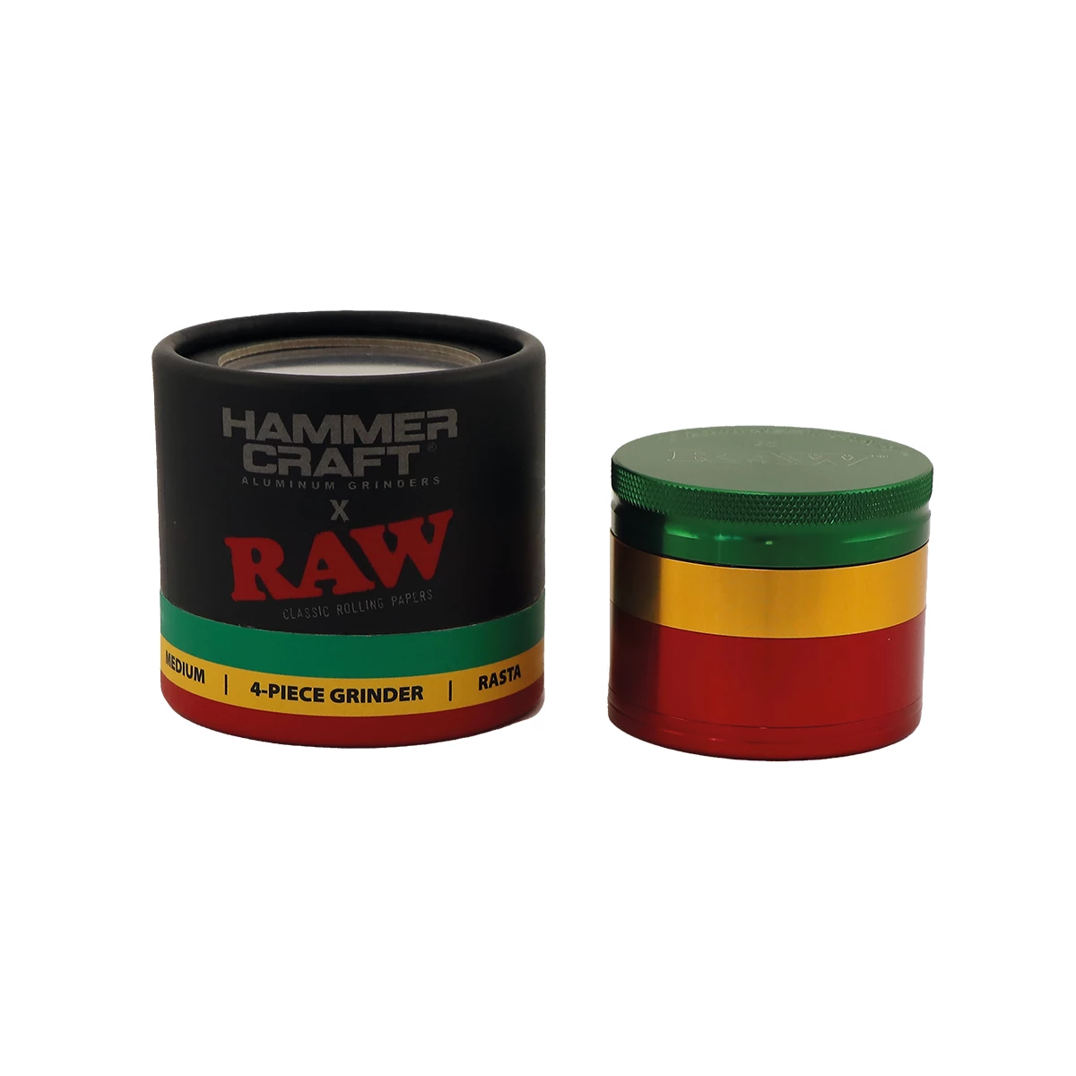 Hammercraft x RAW Grinder Rasta Aluminium 4-teilig Medium Ø 55 mm