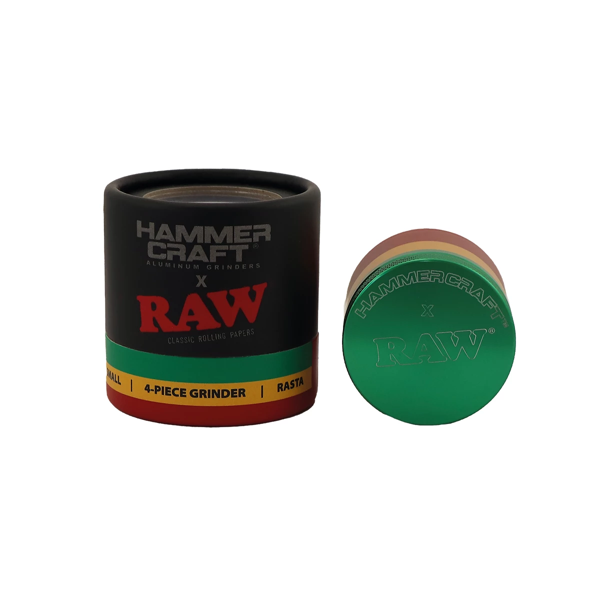 Hammercraft x RAW Grinder Rasta Aluminium 4-teilig Small Ø 49 mm