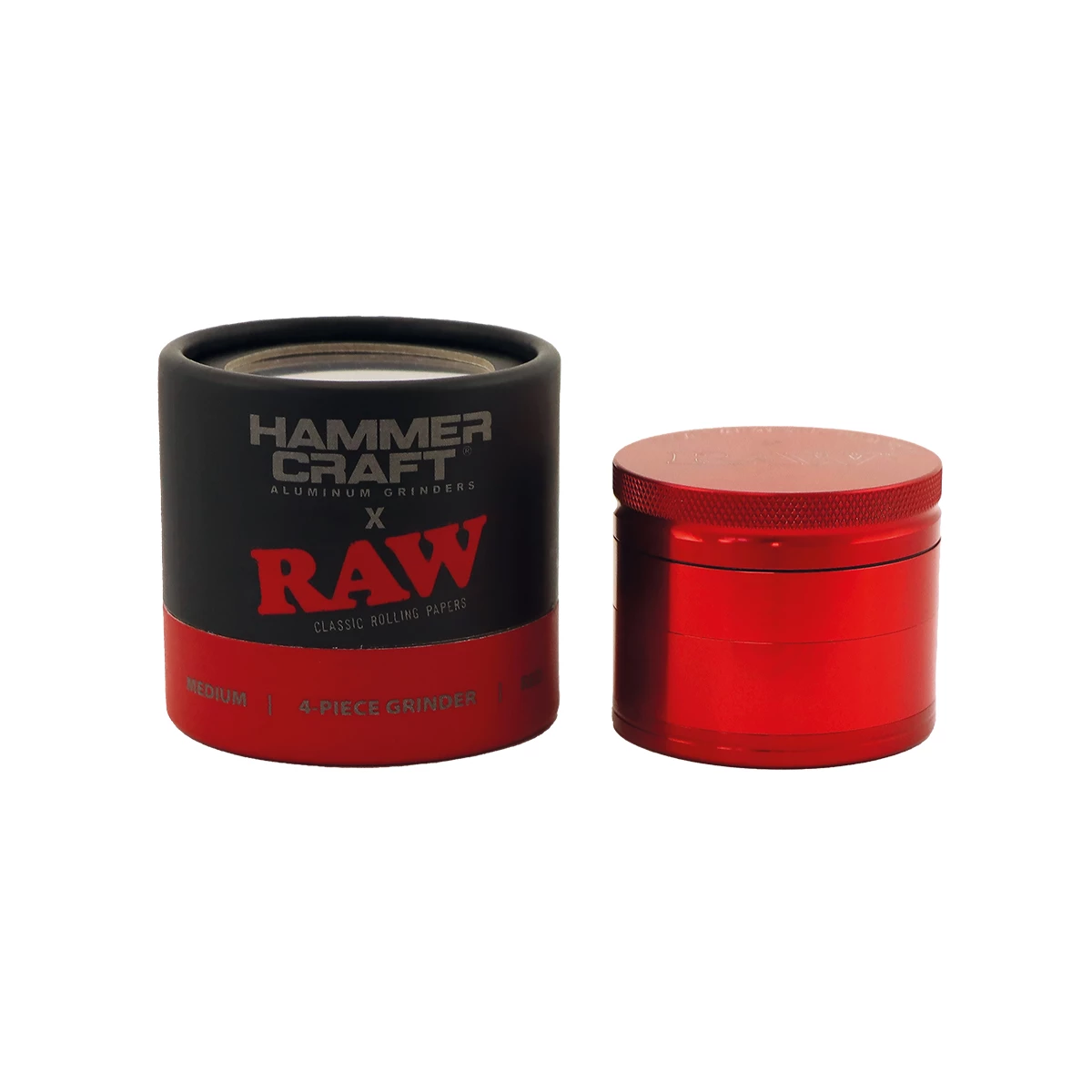 Hammercraft x RAW Grinder Red Aluminium 4-teilig Medium Ø 55 mm